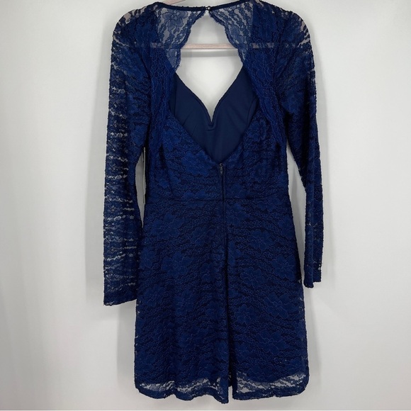 New Trixxi Lace Floral Sweetheart Neck Long Sleeve Blue Open Back Midi Dress - Picture 8 of 12